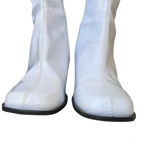 ELLIE white Patent tall 3in block heel GO GO  BOOTS WOMEN’S size XL 10 11 - Picture 4 of 14